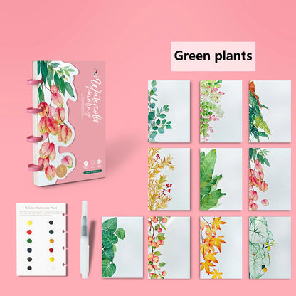 Yuelu Portable Watercolor Notebook with 12-color Paint, Die-cut Design, Mushroom Button Closure Watercolor Notebook