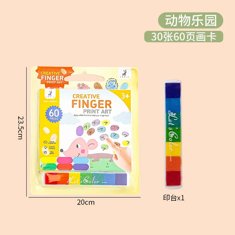 Children's Finger Painting Graffiti Coloring Puzzle Palm Painting Portable Paper Toy Inkpad Paint Set