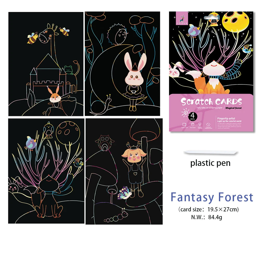 4pcs 16K Children DIY  Scratch Art Paper For Kids