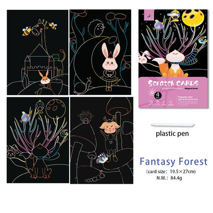 4pcs 16K Children DIY  Scratch Art Paper For Kids