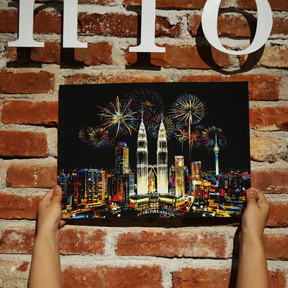 Eco Friendly Wholesale Handmade DIY City Building Scratch Painting Magic Rainbow Scratch Art Paper For Adults 16*11.2 inches