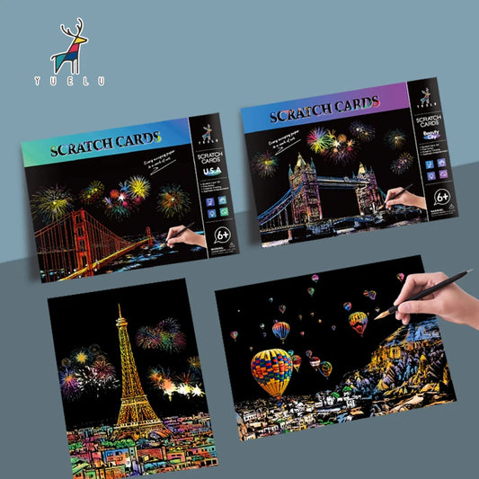 A4 Size Scratch Painting DIY City Building