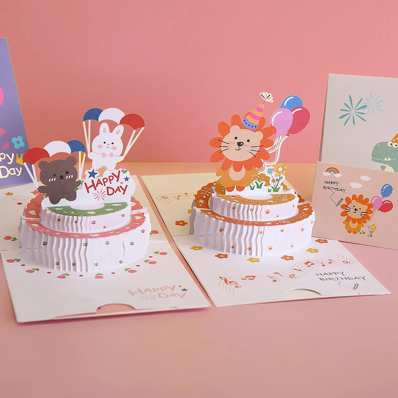 Wholesale Custom Printing Cute Birthday cake Happy Birthday 3D Pop Up Greeting Cards with Envelopes OEM or ODM