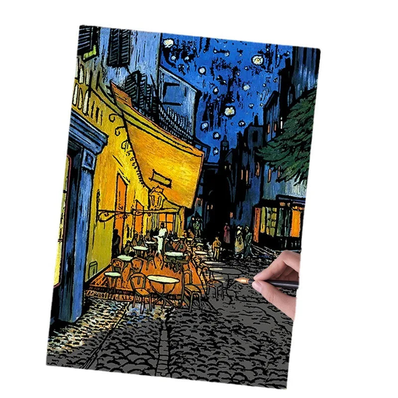 YUELU Creative Colorful Scratch Paper Van Gogh Collection Graffiti Scratch painting Adult Decompression Handmade Painting Set