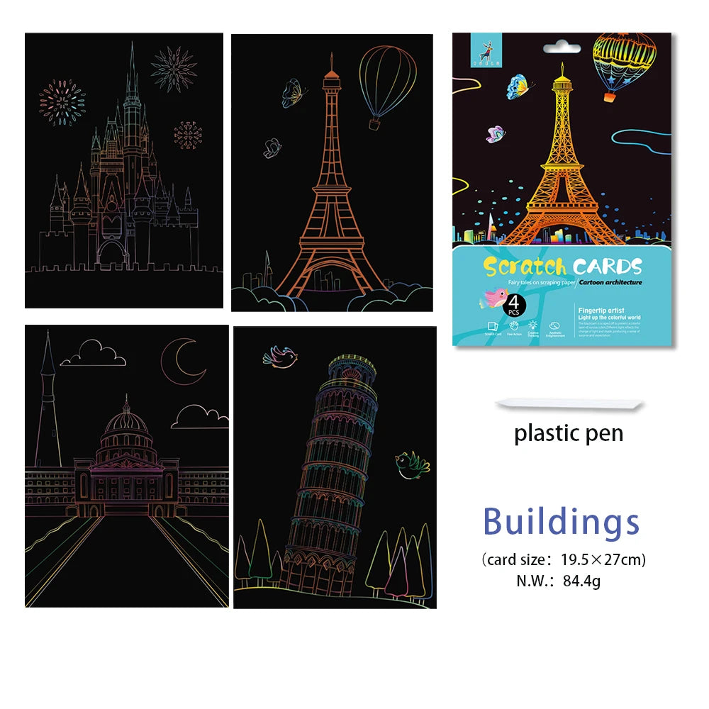 4pcs 16K Children DIY  Scratch Art Paper For Kids