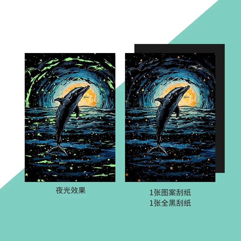 YUELU Scratch Paper Set Noctilucent Scratch Art Paper DIY Bookmark Drawing Coloring Book Adult Toy Luminous Scratch Drawing