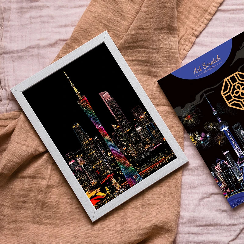Scratch Rainbow Art Paper Set Sketch Art City Building Scratch Paper For Adult Art Projects
