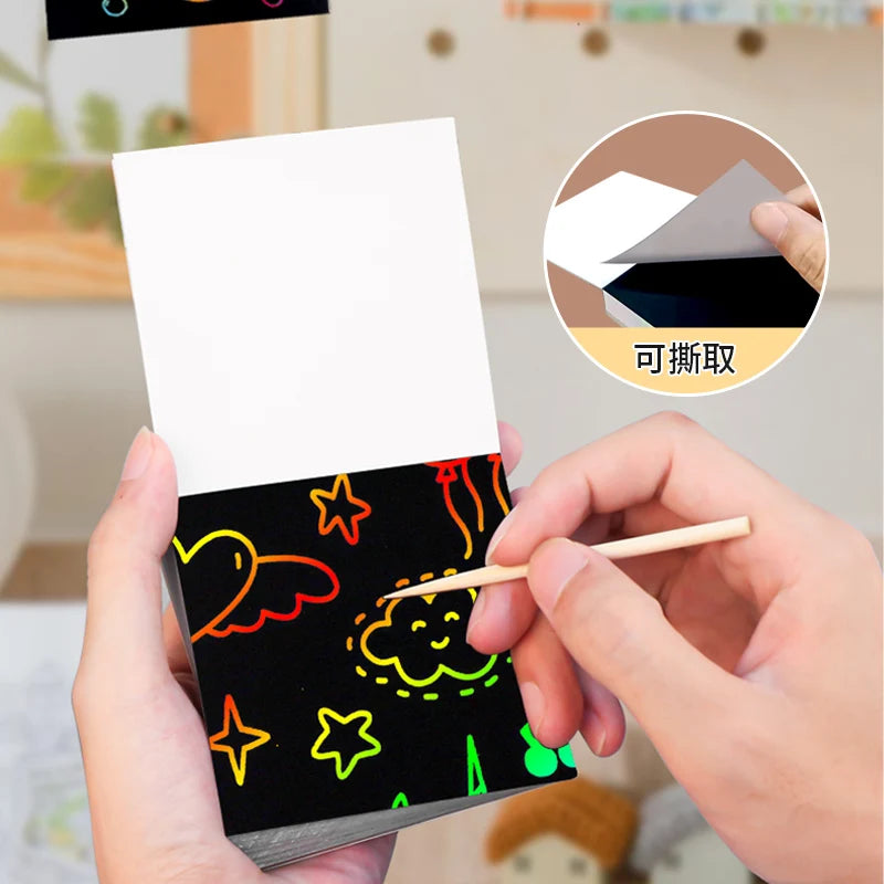 YUELU Rainbow Scratch Notepad 100sheets Scratch Note  Laser Pattern DIY Scratch Note With Bamboo stick