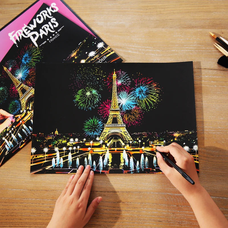 Eco Friendly Wholesale Handmade DIY City Building Scratch Painting Magic Rainbow Scratch Art Paper For Adults 16*11.2 inches