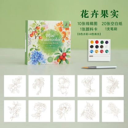 Yue Lu Portable Watercolor Painting Book with Pearl Glitter Notes Paper 9x9 Size DIY Decompression Mini Art Set