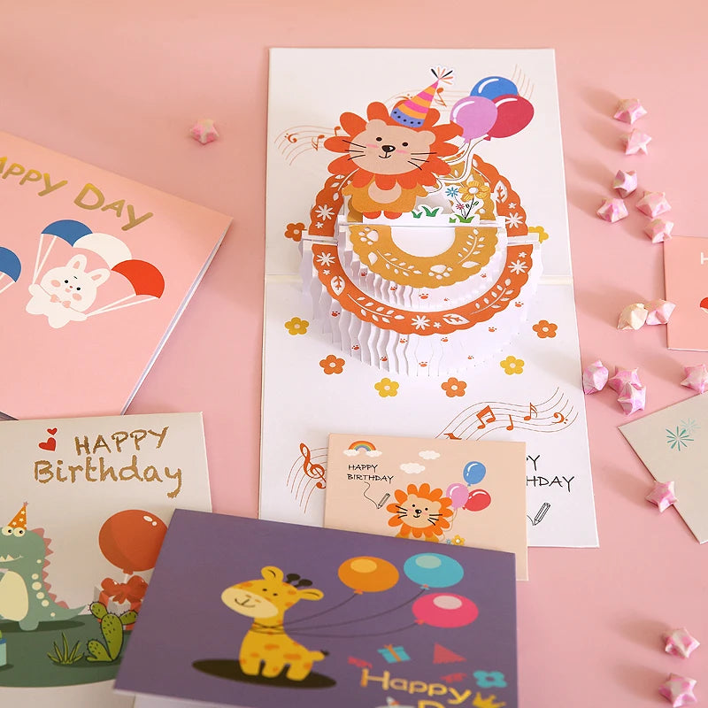 Wholesale Custom Printing Cute Birthday cake Happy Birthday 3D Pop Up Greeting Cards with Envelopes OEM or ODM