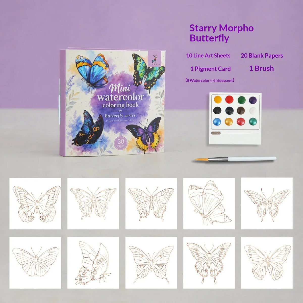 Yue Lu Portable Watercolor Painting Book with Pearl Glitter Notes Paper 9x9 Size DIY Decompression Mini Art Set