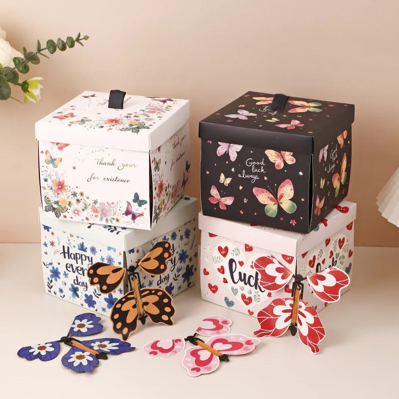 Flying Butterfly Heart Design Gift Box Crossing Line Technique-Surprise Creative Packaging for Birthday Party Graduation