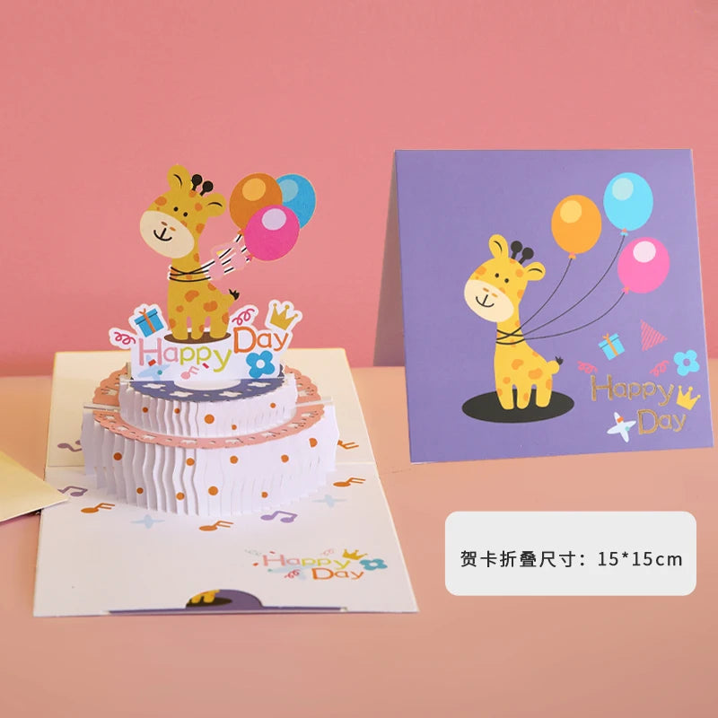 Wholesale Custom Printing Cute Birthday cake Happy Birthday 3D Pop Up Greeting Cards with Envelopes OEM or ODM