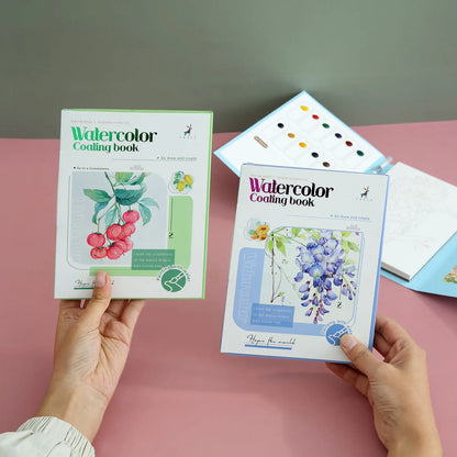 YUELU Pastel Floral Watercolor Painting Toy Portable Travel Beginners Practice Watercolor Sketchbook Set with Pigment Card