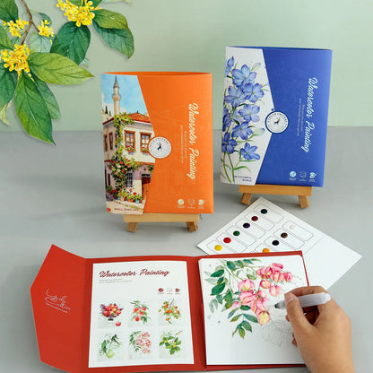 YUELU Beginners Watercolor Painting Set 6pcs Portable Watercolor Sketchbook Kit with Pigment Paint Brush