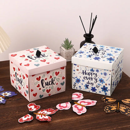 Flying Butterfly Heart Design Gift Box Crossing Line Technique-Surprise Creative Packaging for Birthday Party Graduation
