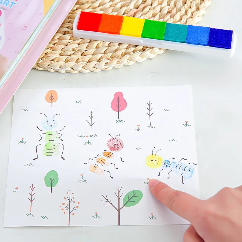 Children's Finger Painting Graffiti Coloring Puzzle Palm Painting Portable Paper Toy Inkpad Paint Set