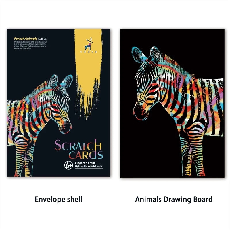 Colorful Scratch Animals Drawing Handmade Art