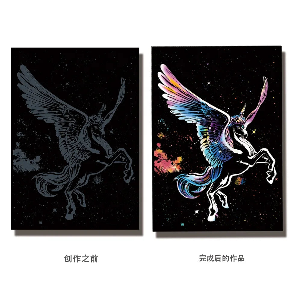Colorful Scratch Animals Drawing Handmade Art