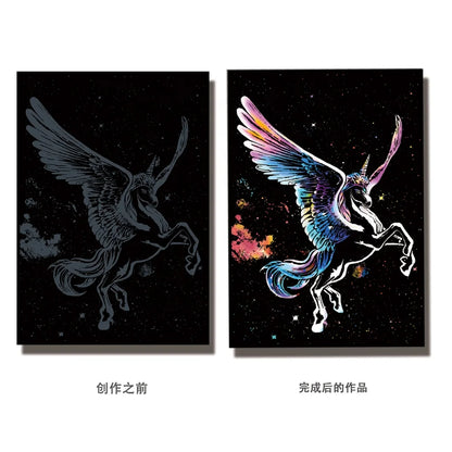 Colorful Scratch Animals Drawing Handmade Art