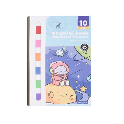 New Watercolor Painting Book Kids Art Drawing Toys 10 sheets Travel Pocket Watercolor Painting Book Set with Paint and Brush