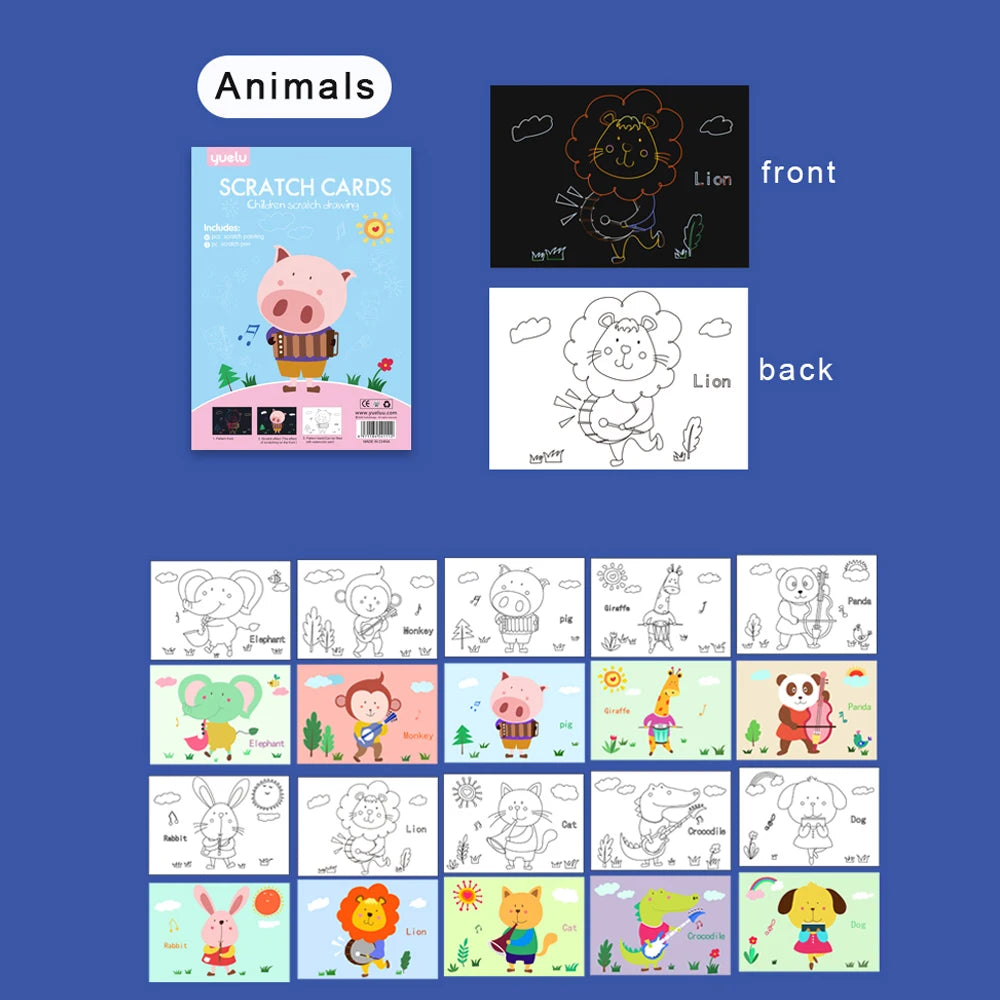 Eco Friendly A4 10pcs Size Scratch Cards Children Educational Toys Magic Rainbow DIY Scratch Art Paper For Kids