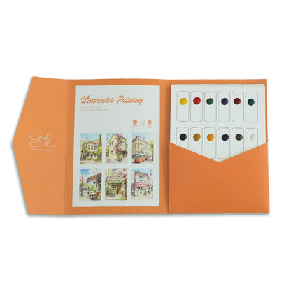 YUELU Beginners Watercolor Painting Set 6pcs Portable Watercolor Sketchbook Kit with Pigment Paint Brush