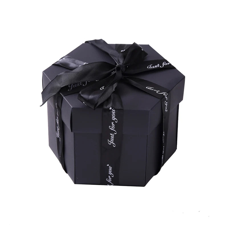 Explosion Packaging Box Surprise Handmade Birthday Anniversary Wedding Gift Black DIY Photo Album Hexagon Explosion Box