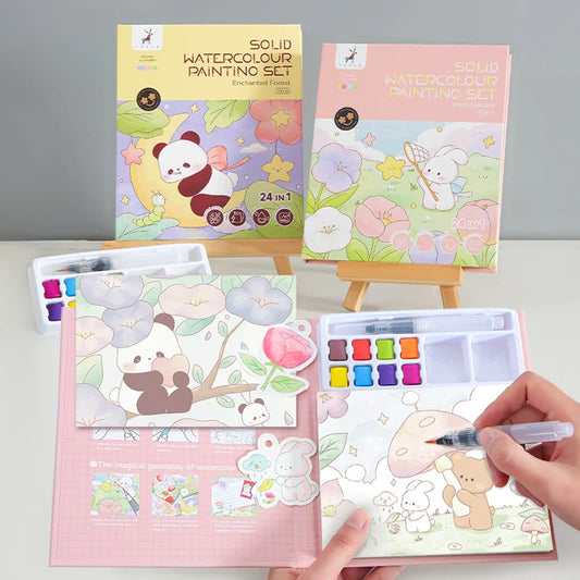 YUELU Wholesale Children Watercolor Painting Book Magic Travel Portable Watercolor Book Set With Solid Pigments And Paint Brush