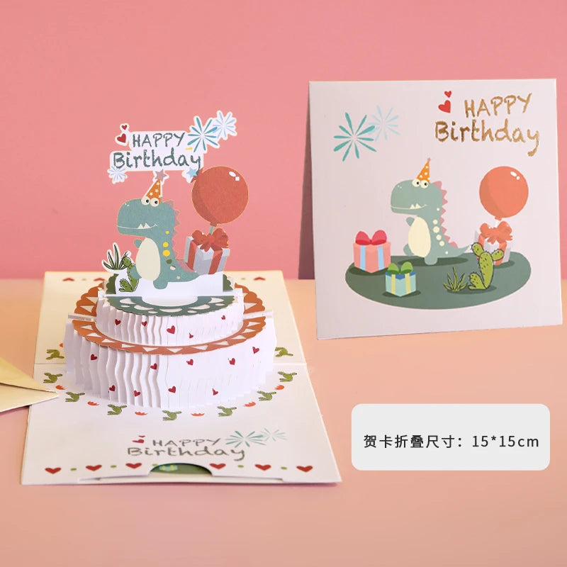 Wholesale Custom Printing Cute Birthday cake Happy Birthday 3D Pop Up Greeting Cards with Envelopes OEM or ODM