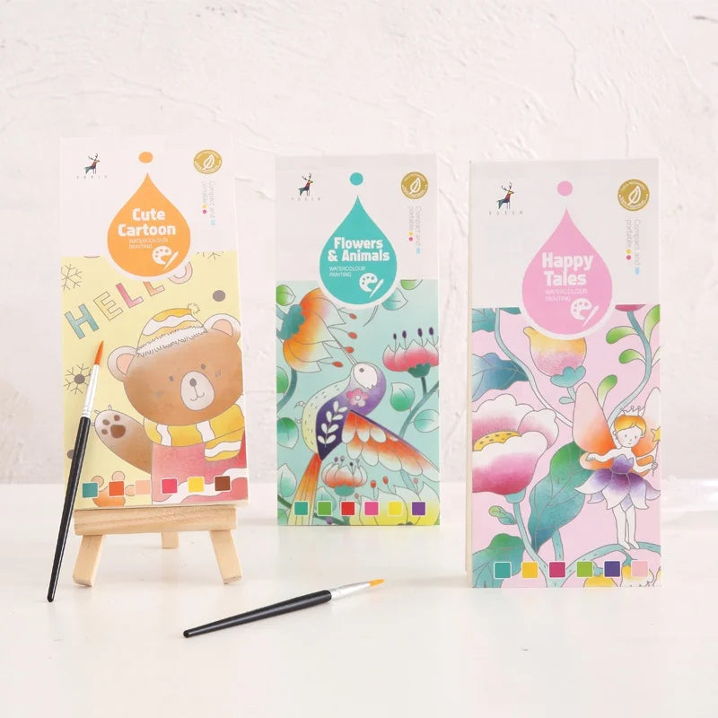 High Quality Portable 20 Pages Water Painting Book with Pigment Brush Custom Design Kid Colouring Paper Book