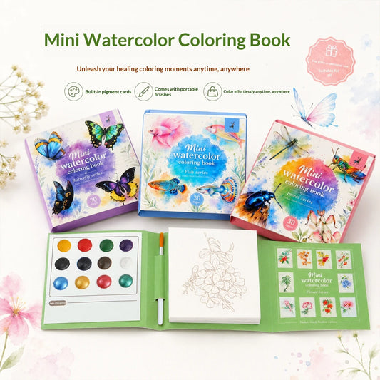 Yue Lu Portable Watercolor Painting Book with Pearl Glitter Notes Paper 9x9 Size DIY Decompression Mini Art Set