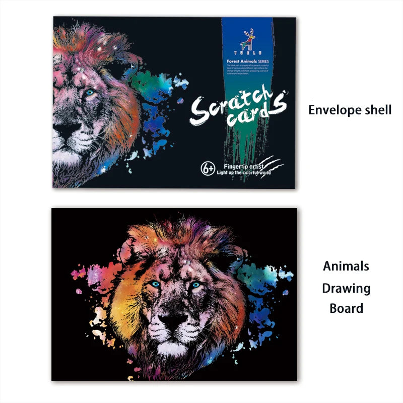 Colorful Scratch Animals Drawing Handmade Art