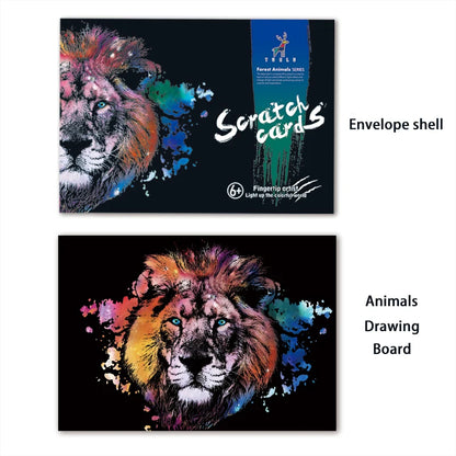Colorful Scratch Animals Drawing Handmade Art