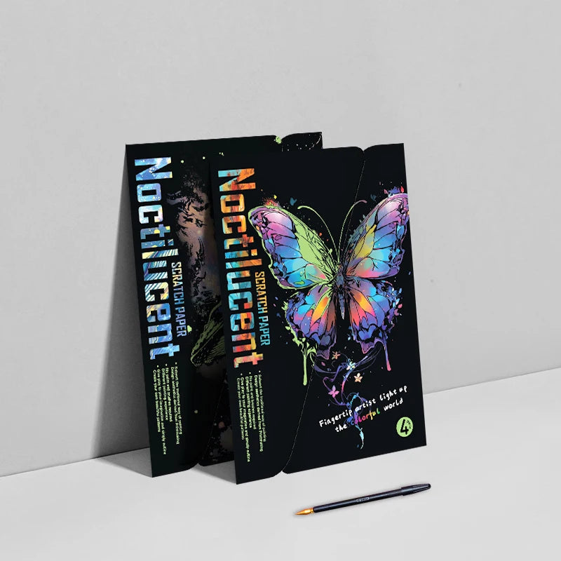 YUELU Luminous Scratch Painting 4pcs/set Noctilucent Scratch Art Paper DIY Drawing Coloring Book Adult Toy Magic Scratch Drawing