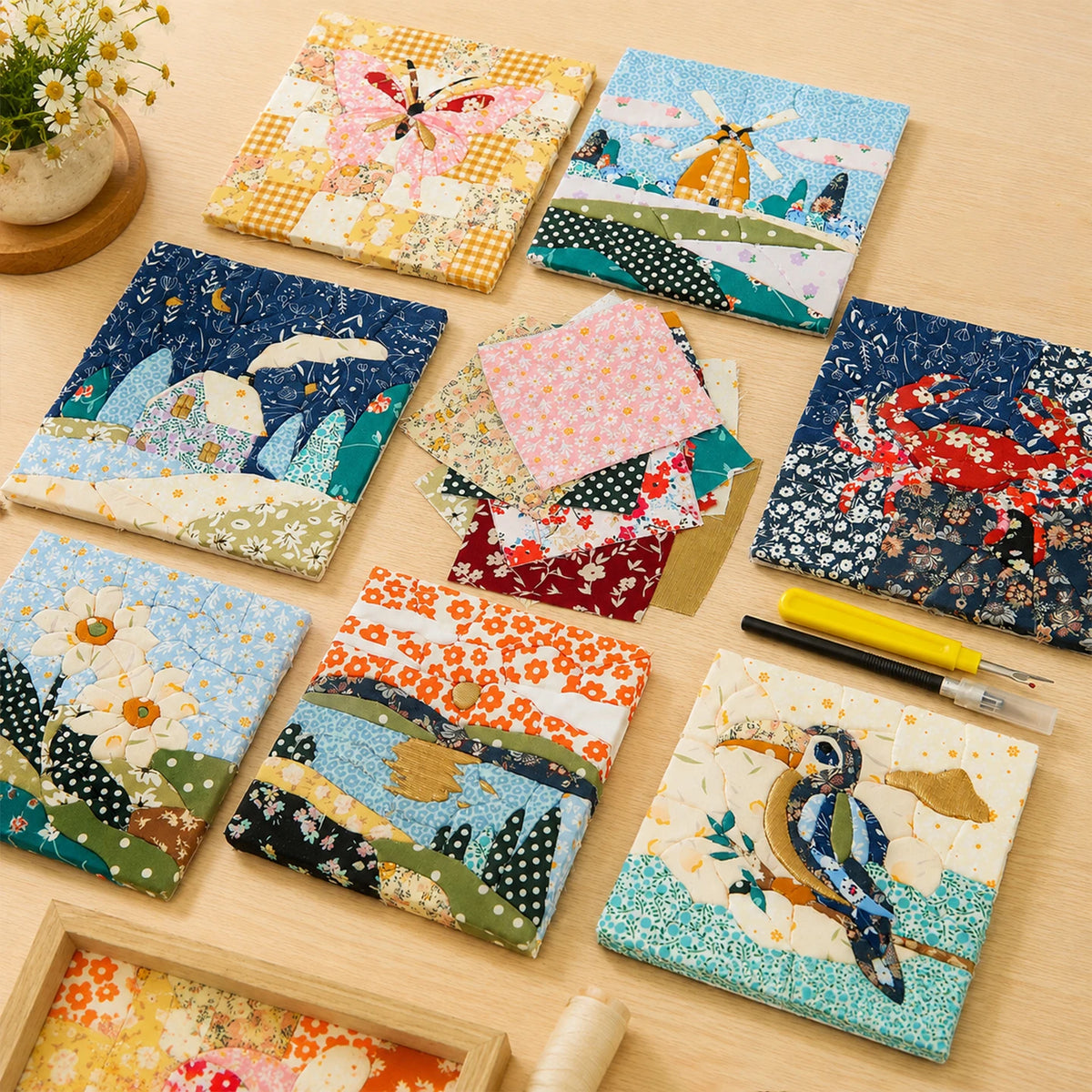 DIY Kinusaiga Fabric Art Kit for Adults and Kids Creative Fabric Collage Art Set with Tools Gift Box