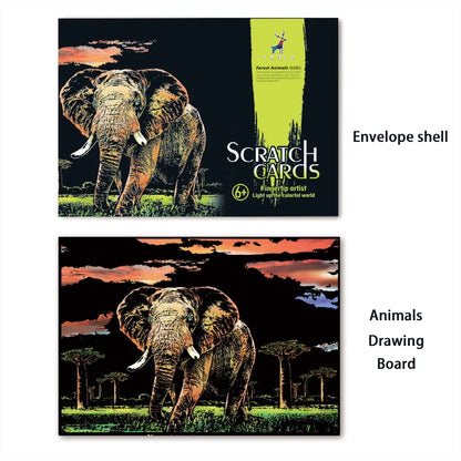 Colorful Scratch Animals Drawing Handmade Art