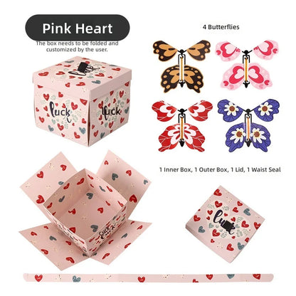 Flying Butterfly Heart Design Gift Box Crossing Line Technique-Surprise Creative Packaging for Birthday Party Graduation