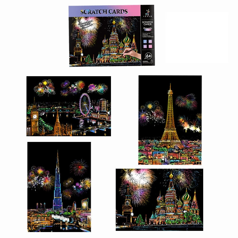 City Night Scenery Landscape Art Scratch Painting Paper