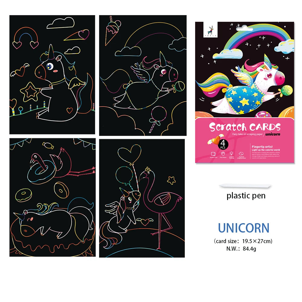 Stock 10 Designs Newest Rainbow Cartoon Painting Sketch Pad Handmade Art Color Changing Magic Scratch Art Paper