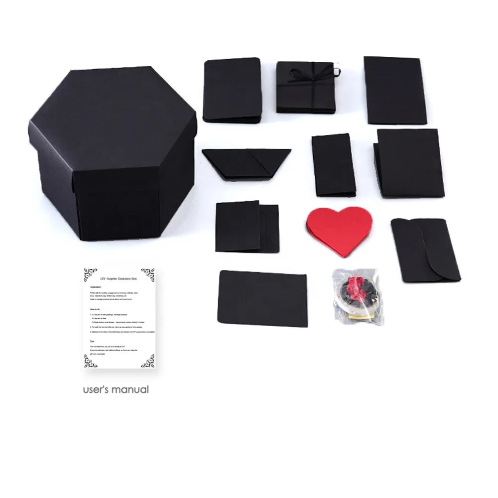 Explosion Packaging Box Surprise Handmade Birthday Anniversary Wedding Gift Black DIY Photo Album Hexagon Explosion Box