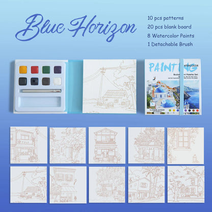 YUELU Travel Portable Mini Watercolor Kit with 8 Built-in Colors and Water Brush Watercolor Paper Sketchbook