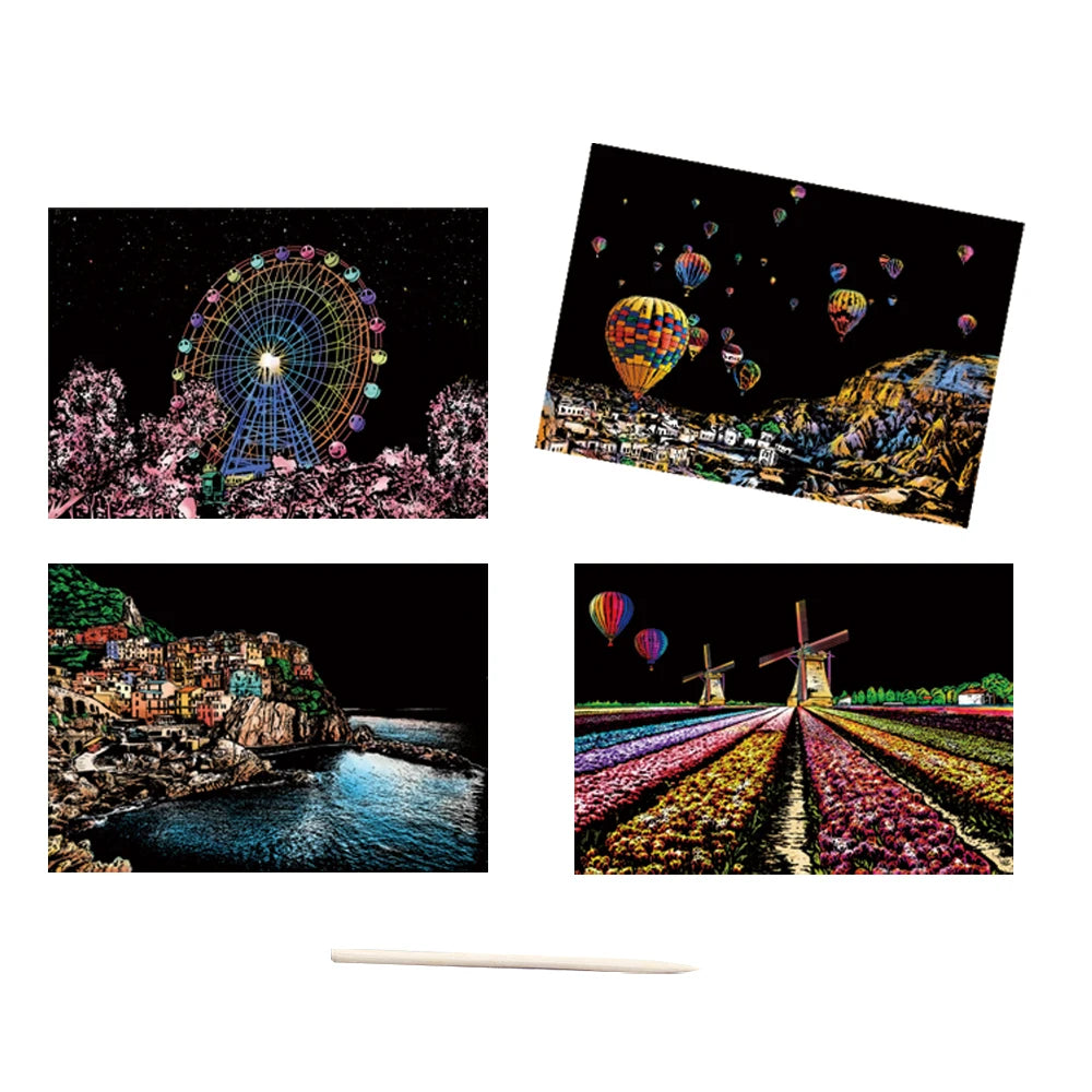 A4 Size Scratch Painting DIY City Building