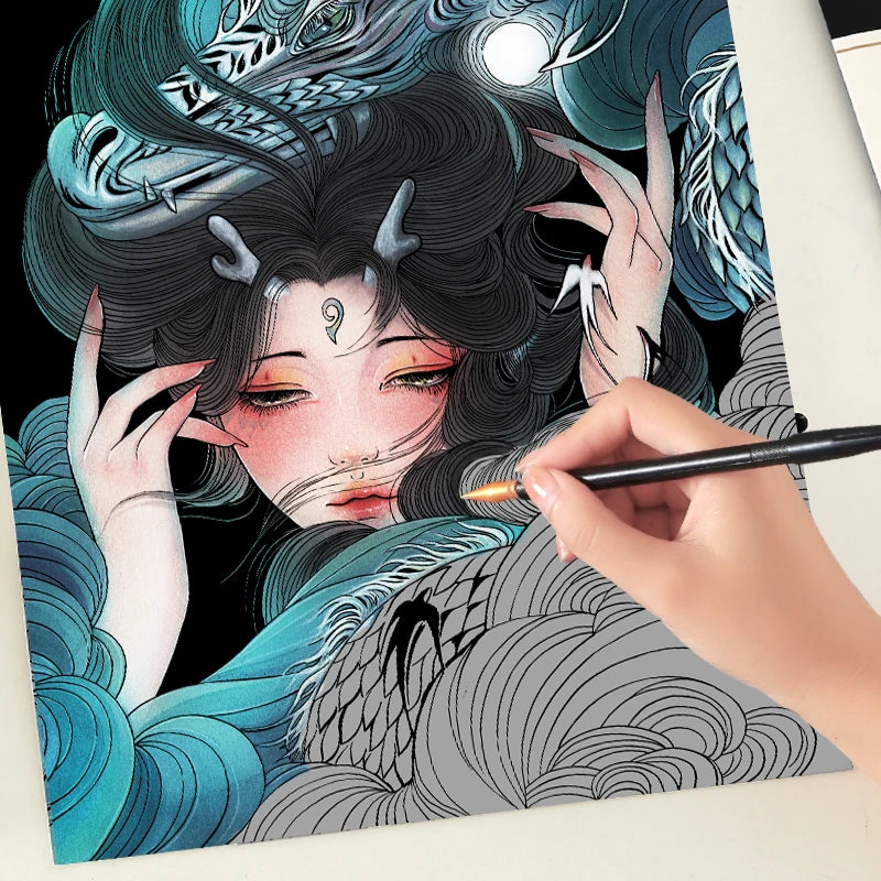 YUELU Chinese Style Scraping Painting Adult Decompression DIY Toy Sketch Pads Creative Gift Scratch Art Paper