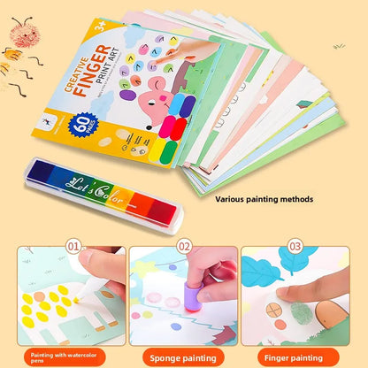 Children's Finger Painting Graffiti Coloring Puzzle Palm Painting Portable Paper Toy Inkpad Paint Set