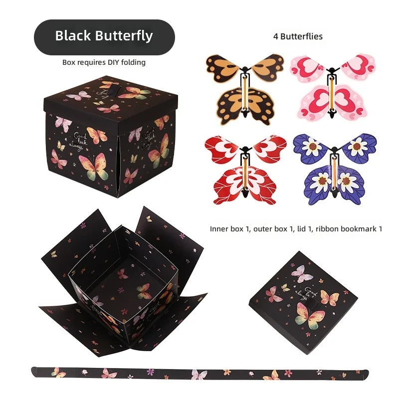 Flying Butterfly Heart Design Gift Box Crossing Line Technique-Surprise Creative Packaging for Birthday Party Graduation