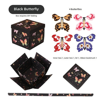 Flying Butterfly Heart Design Gift Box Crossing Line Technique-Surprise Creative Packaging for Birthday Party Graduation
