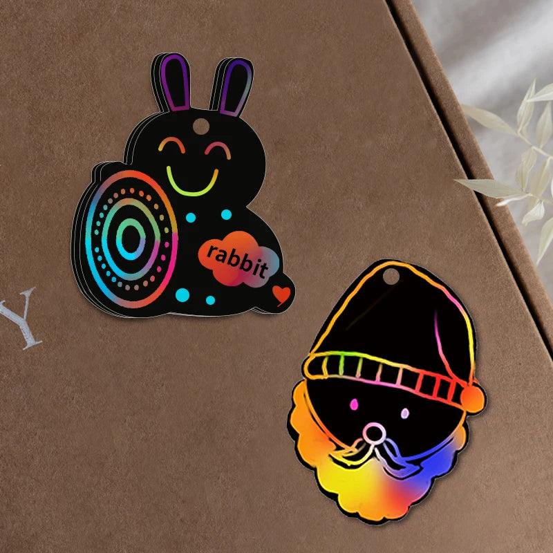 Customized Rainbow Scratch Card Magic Scratch Art Christmas Paper Set With Wooden Pen For Kids DIY Birthday Gift