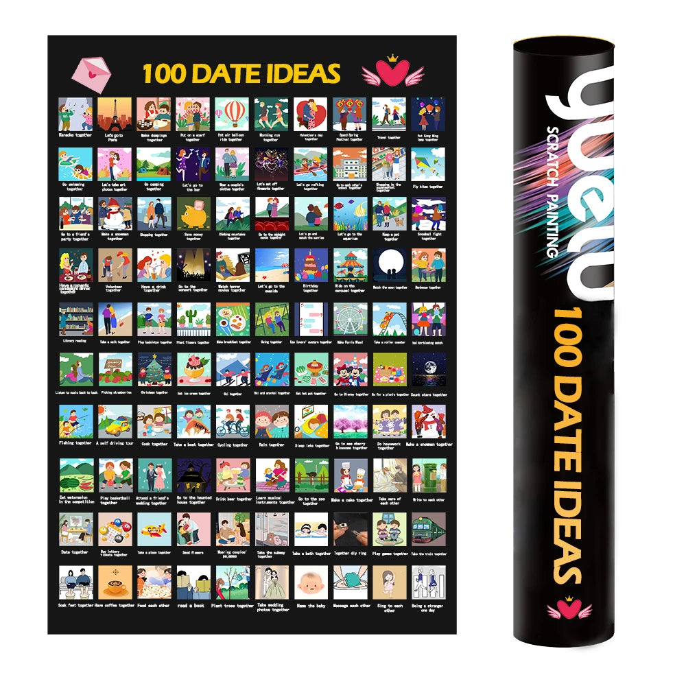 Custom Romantic 100 Date Night Idea Challenge Scratch Paper Anniversary Gift Date Night Poster For Couples Scratch Off Poster